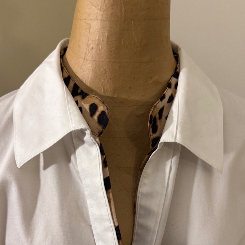 Calvin Klein White Button-Down Shirt with Leopard Trim - Picture 6 of 8